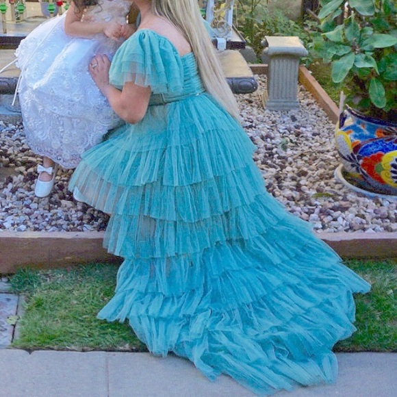 Ruffled Tiered Sage Dress - Picture 7 of 11